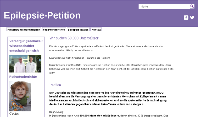 Screenshot Epilepsie-Petition Webseite